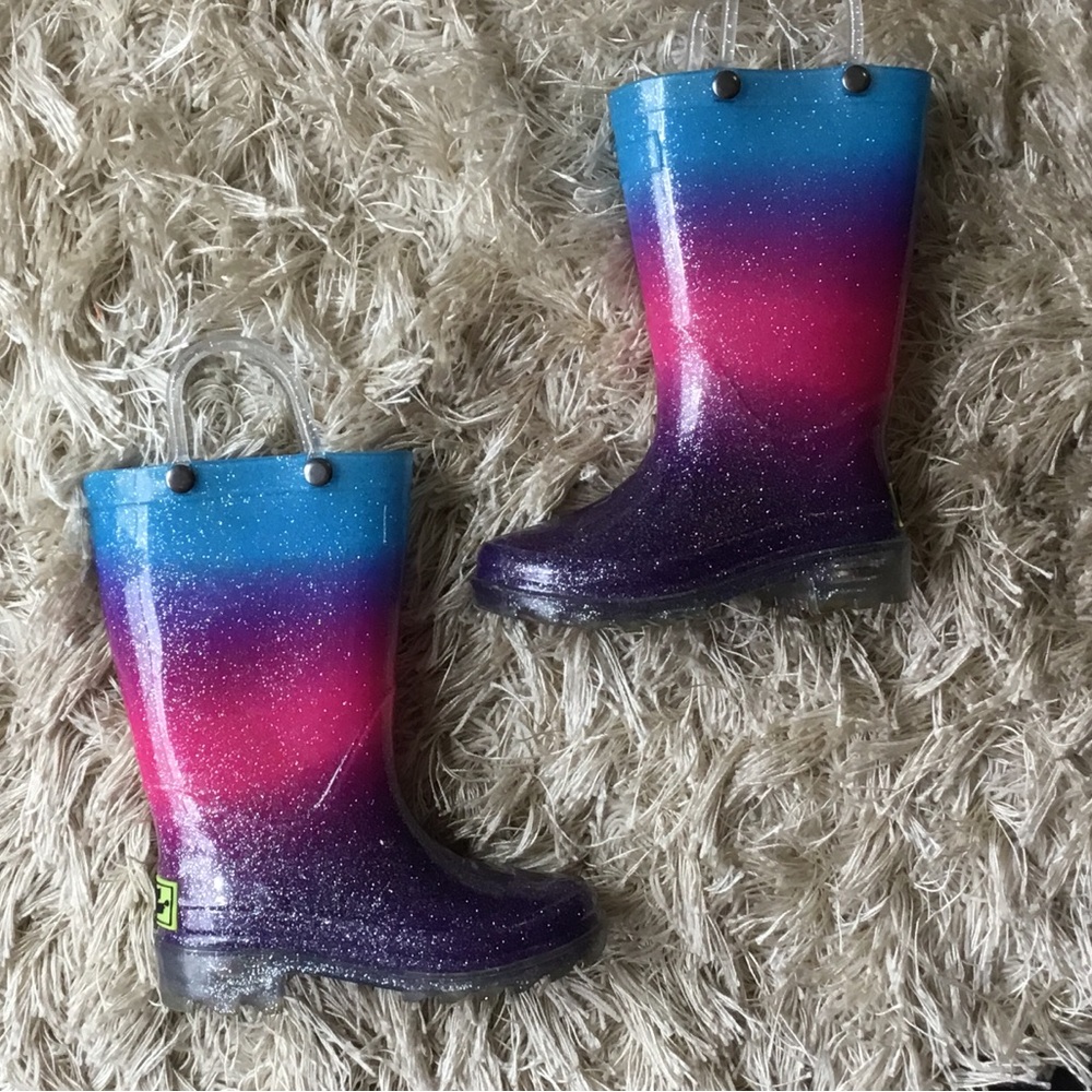 WESTERN CHIEF Girls size 5/6 LIGHT UP HEELS SPARKILING CELESTIAL RAIN BOOTS
